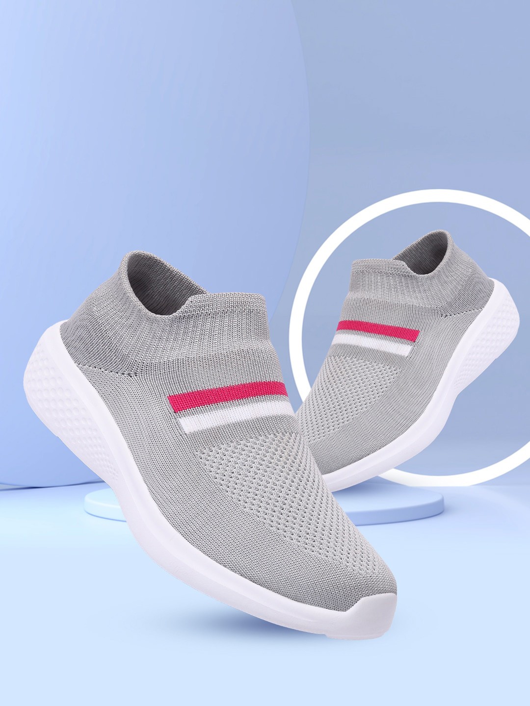 

HERE&NOW Women Grey Woven Design Slip-On Sneakers
