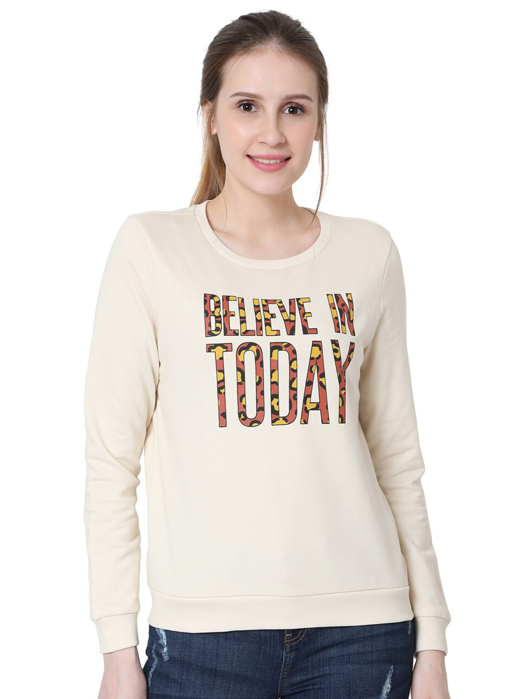 

Vero Moda Women Beige Printed Sweatshirt