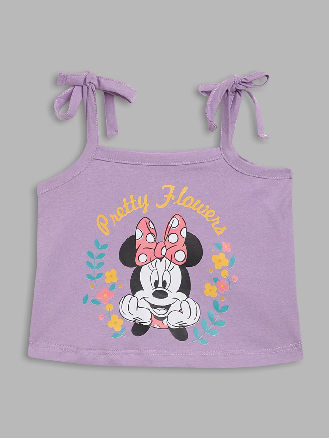 

Blue Giraffe Girls Purple Floral Minnie Mouse Printed Applique T-shirt