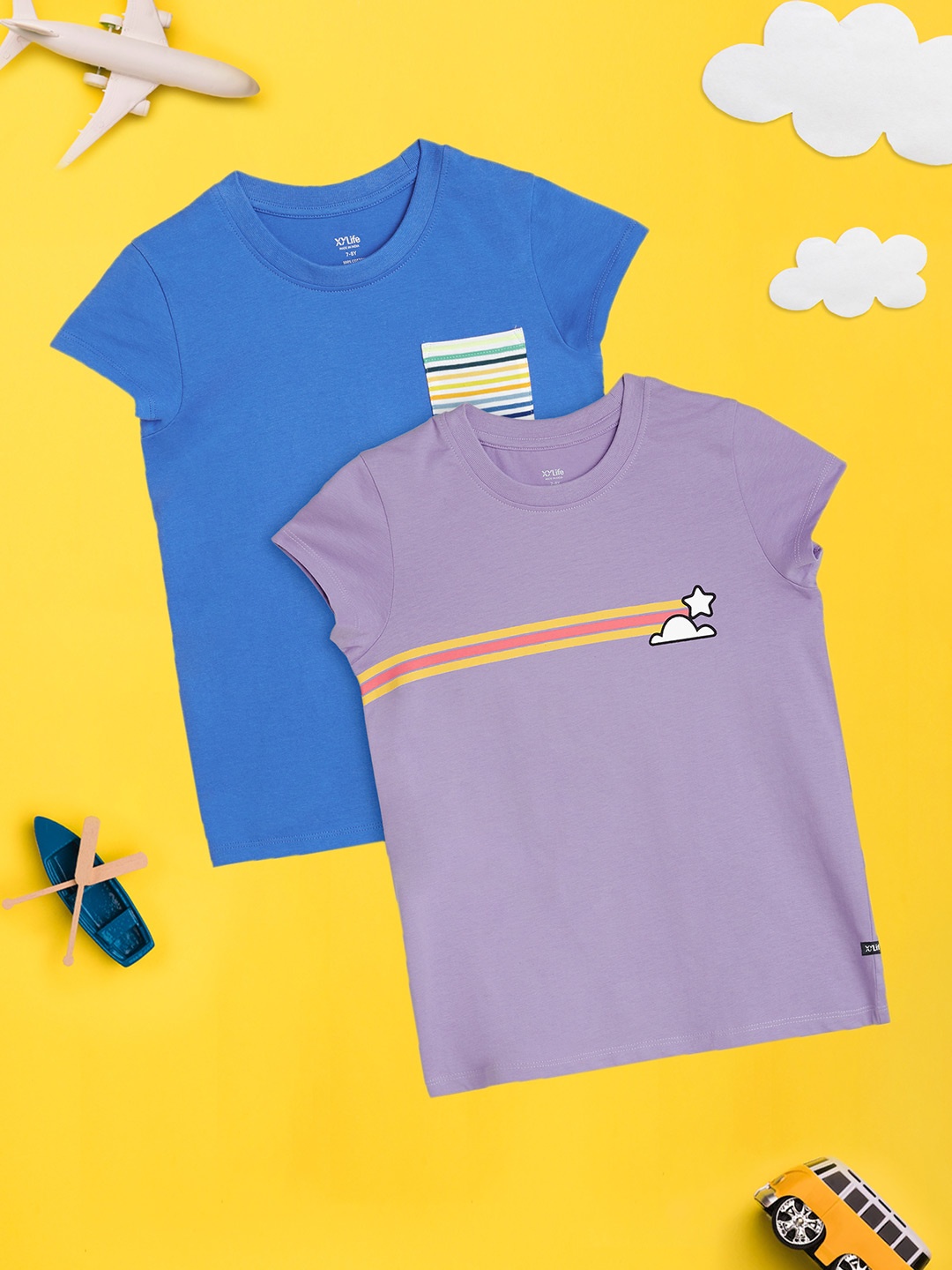 

XY Life Girls Pack of 2 Playmate Super Combed Cotton T-shirt, Multi