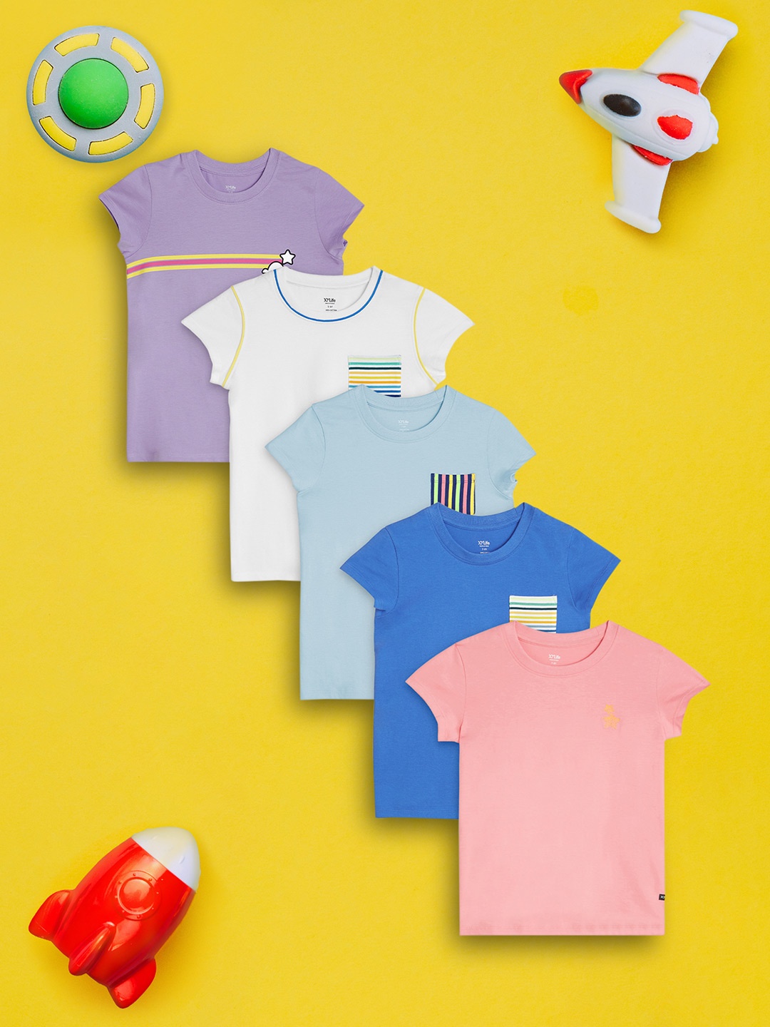 

XY Life Girls Pack of 5 Playmate Super Combed Cotton T-shirt, Multi