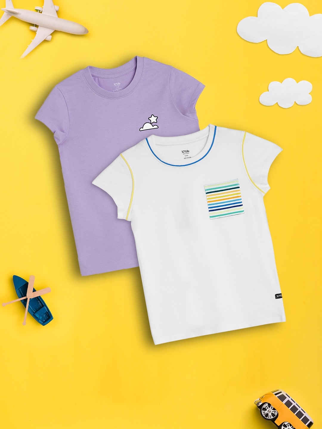 

XY Life Girls Pack of 2 Playmate Super Combed Cotton T-shirt, Multi