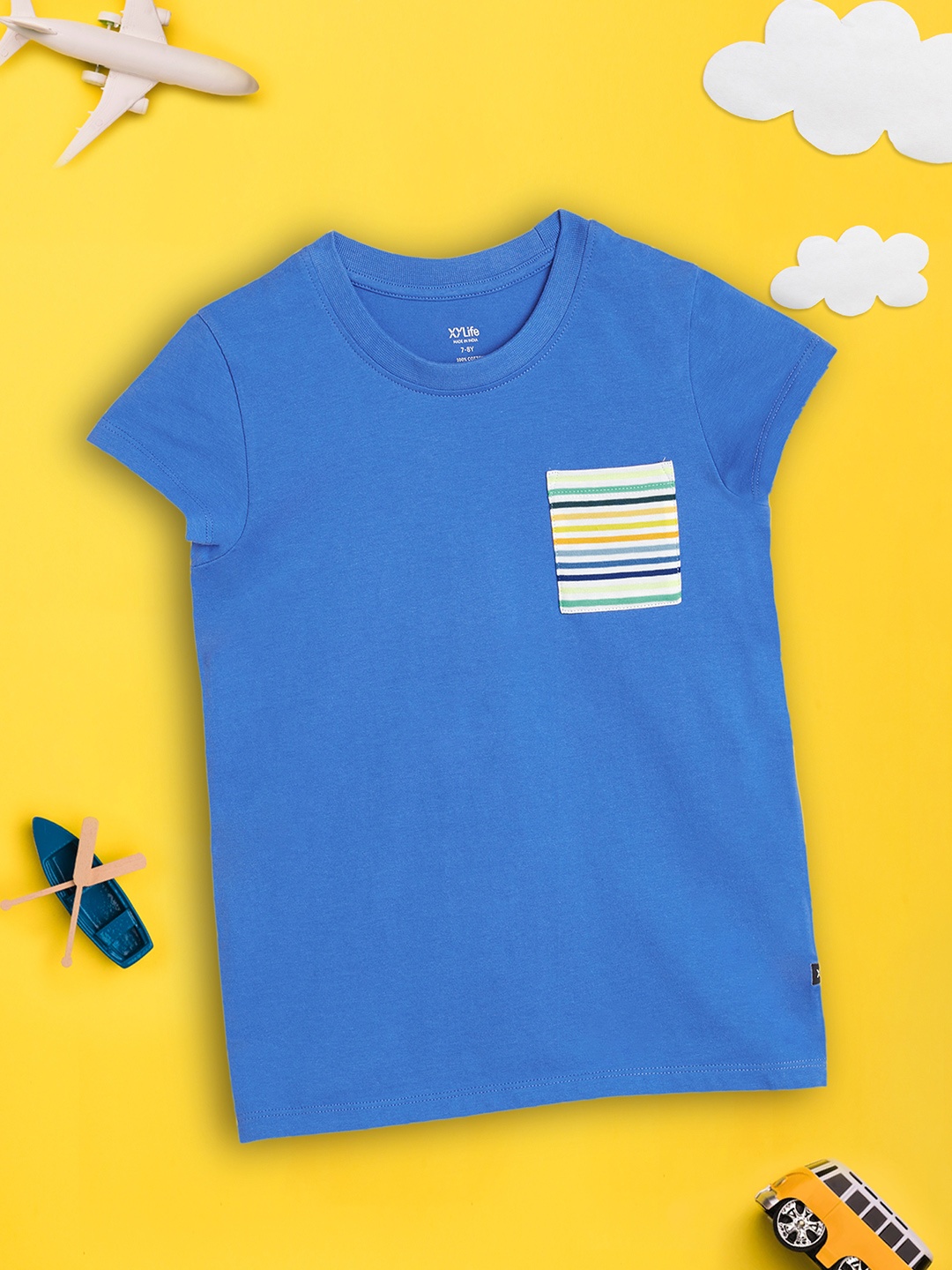 

XY Life Girls Classic Blue Playmate Super Combed Cotton T-shirt, Navy blue