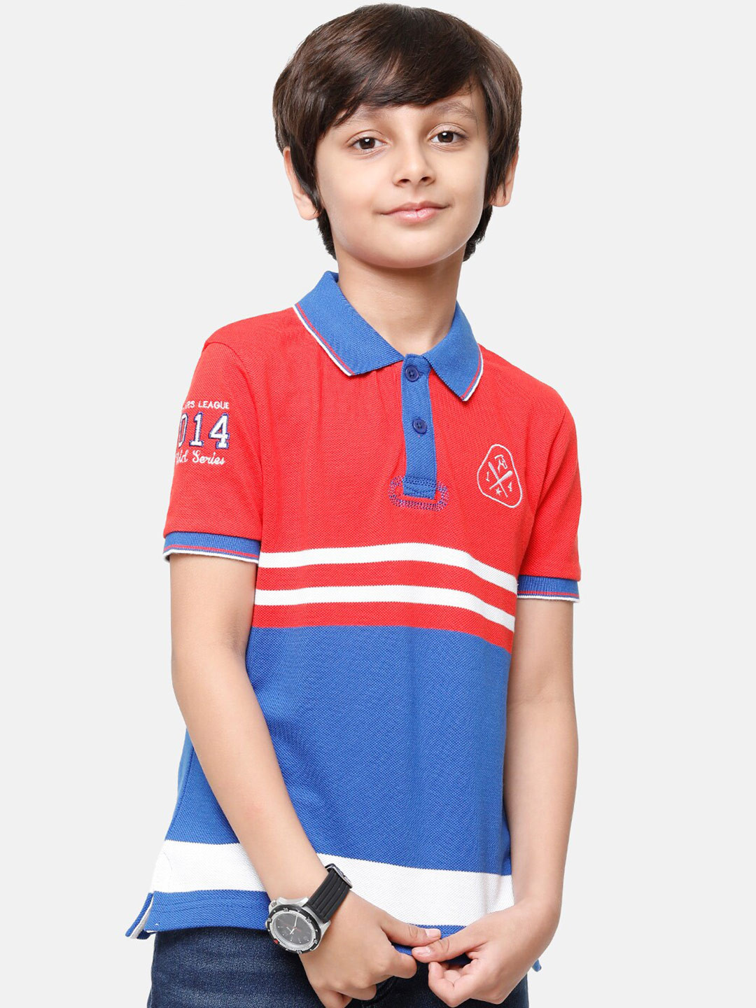 

CP BRO Boys Multicoloured Striped Polo Collar Slim Fit T-shirt, Multi