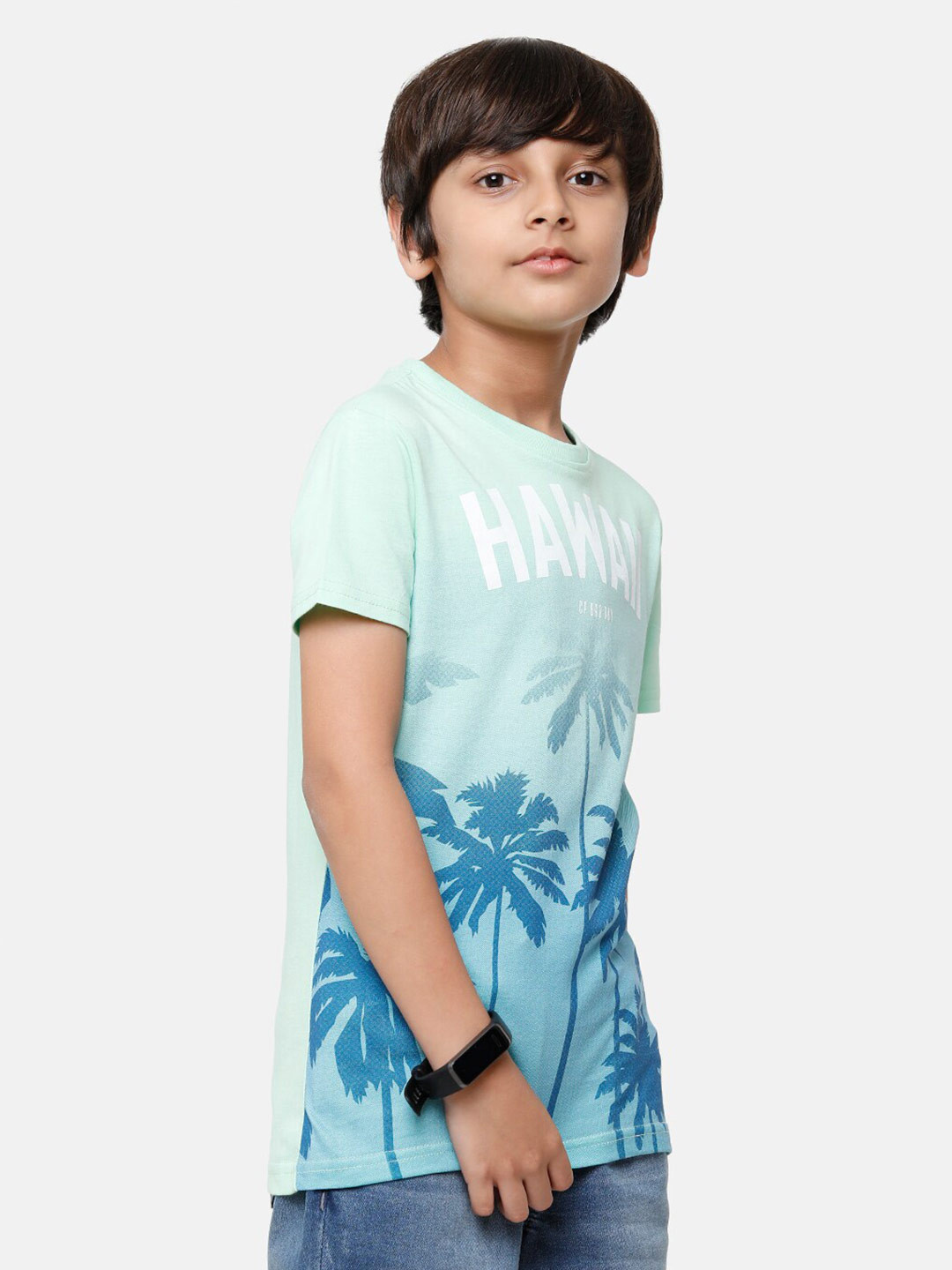 

CP BRO Boys White Floral Printed Tropical Raw Edge Slim Fit T-shirt
