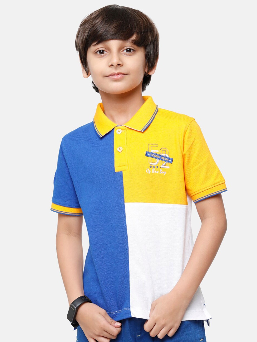 

CP BRO Boys Multicoloured Colourblocked Polo Collar Slim Fit T-shirt, Multi