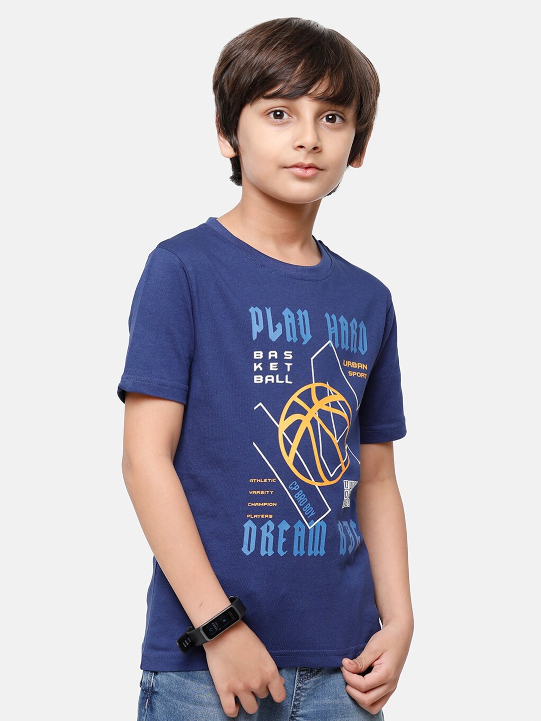 

CP BRO Boys Blue Typography Printed Raw Edge Slim Fit T-shirt