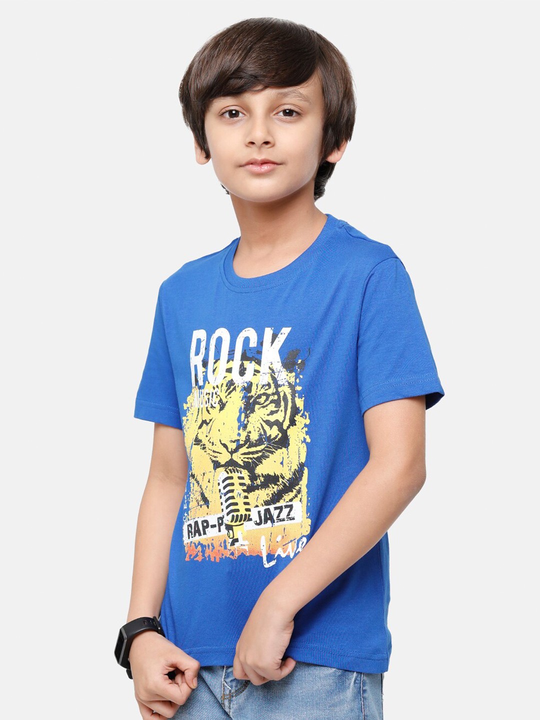 

CP BRO Boys Navy Blue Typography Printed Raw Edge Slim Fit T-shirt
