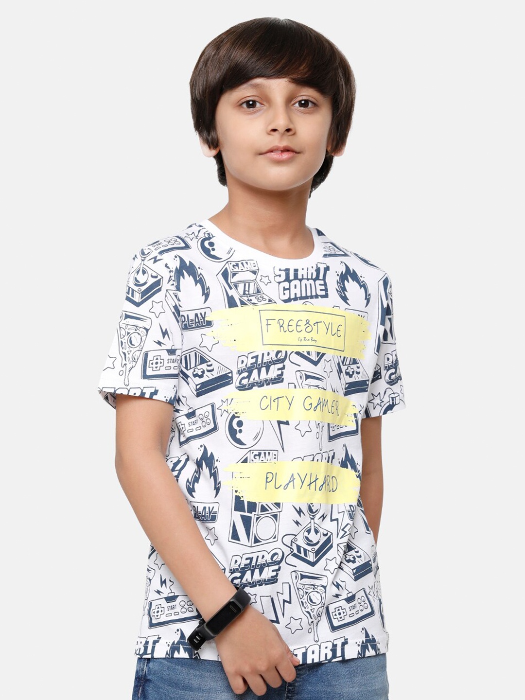 

CP BRO Boys Multicoloured Printed Raw Edge Slim Fit T-shirt, Multi