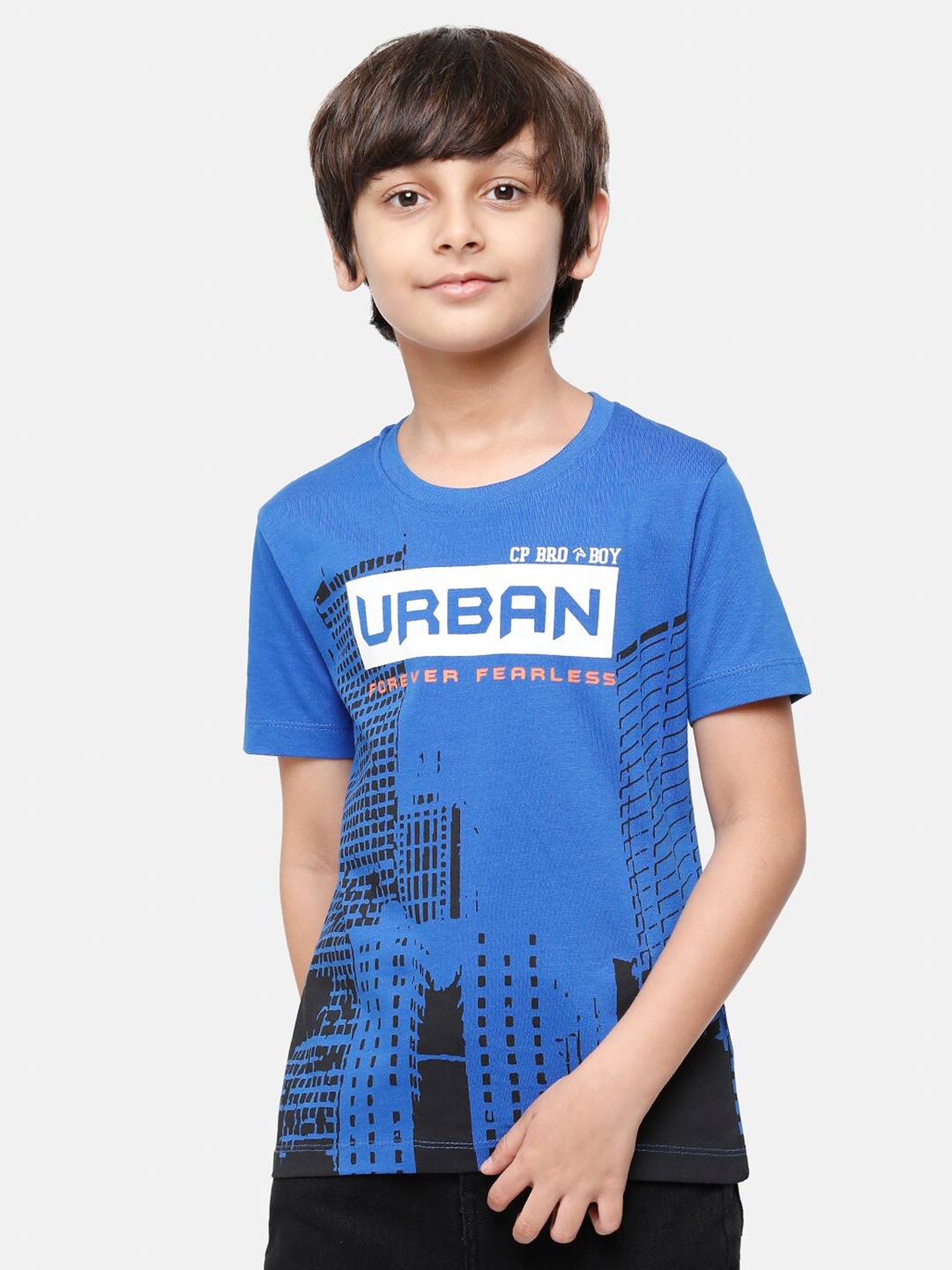 

CP BRO Boys Navy Blue Printed Slim Fit T-shirt