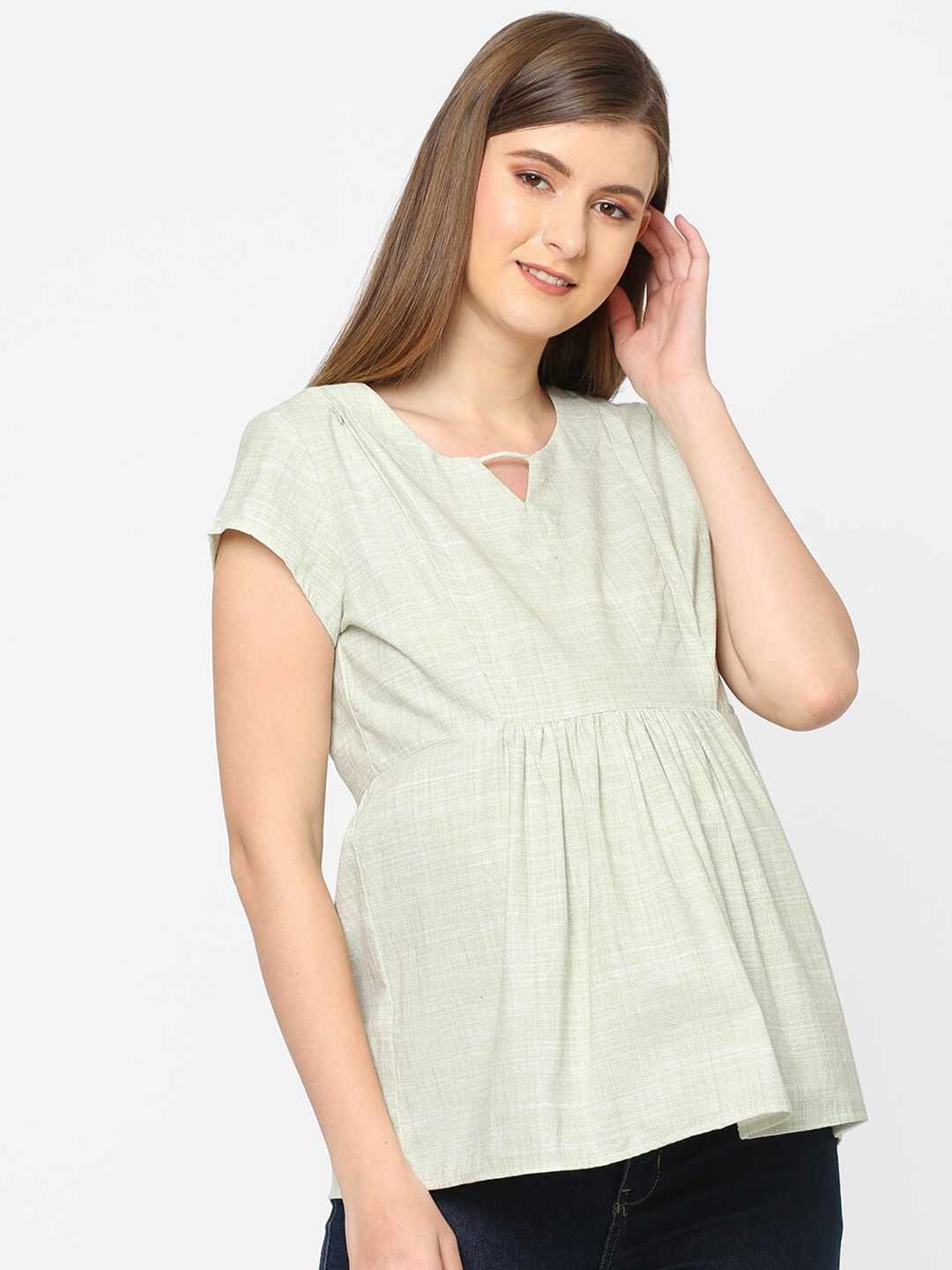 

Mystere Paris Green Keyhole Neck Empire Top