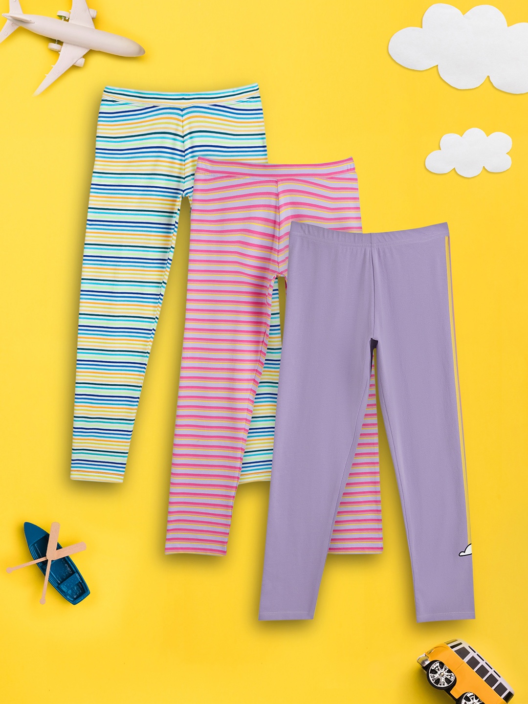 

XY Life Girls Pack of 3 Astro Supercombed Cotton Leggings, Multi