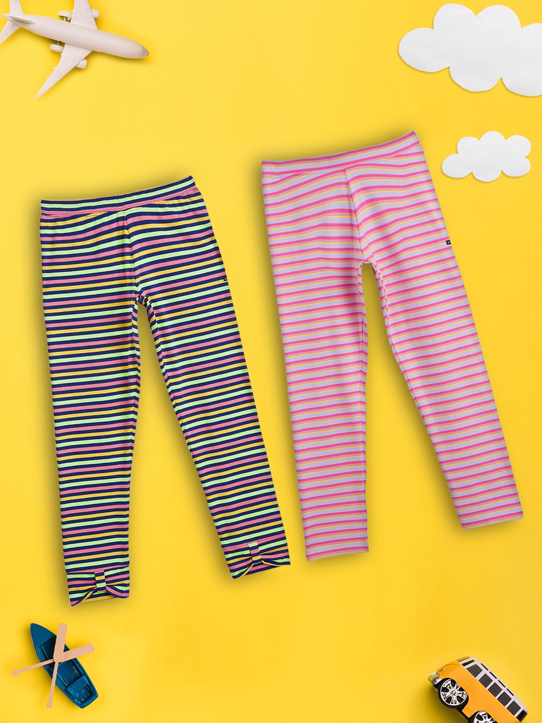 

XY Life Girls Pink Pack of 2 Pink & Blue Astro Supercombed Cotton Leggings