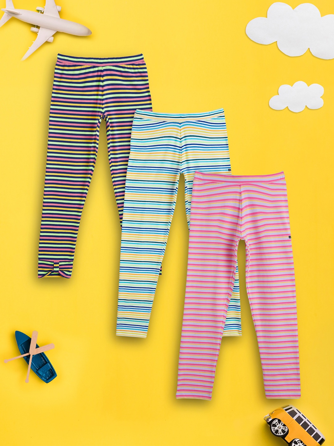 

XY Life Girls Pack of 3 Astro Supercombed Cotton Leggings, Yellow