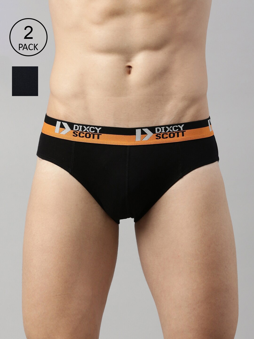 

DIXCY SCOTT Men Pack Of 2 Solid Cotton Basic Briefs, Black