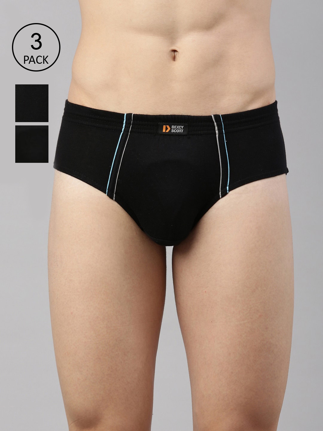 

DIXCY SCOTT Men Pack Of 3 Solid Cotton Briefs, Black
