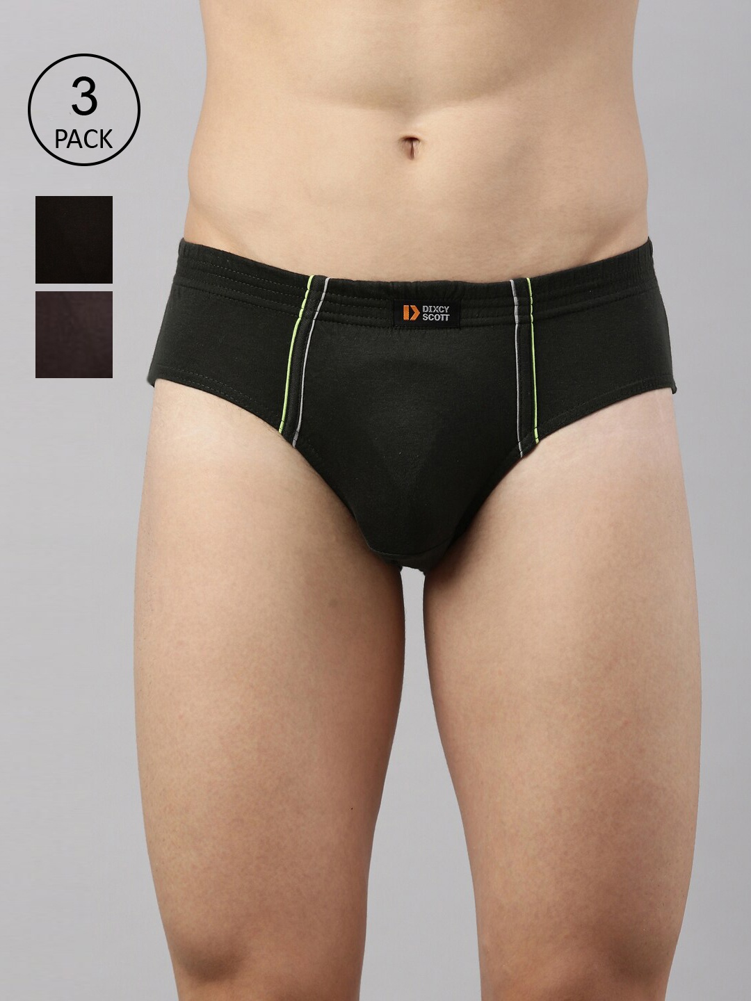 

DIXCY SCOTT Men Pack Of 3 Solid Cotton Basic Briefs, Olive