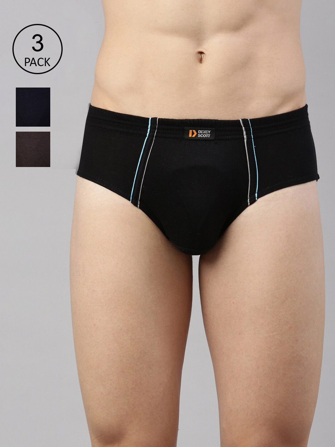 

DIXCY SCOTT Men Pack Of 3 Solid Cotton Basic Briefs, Black