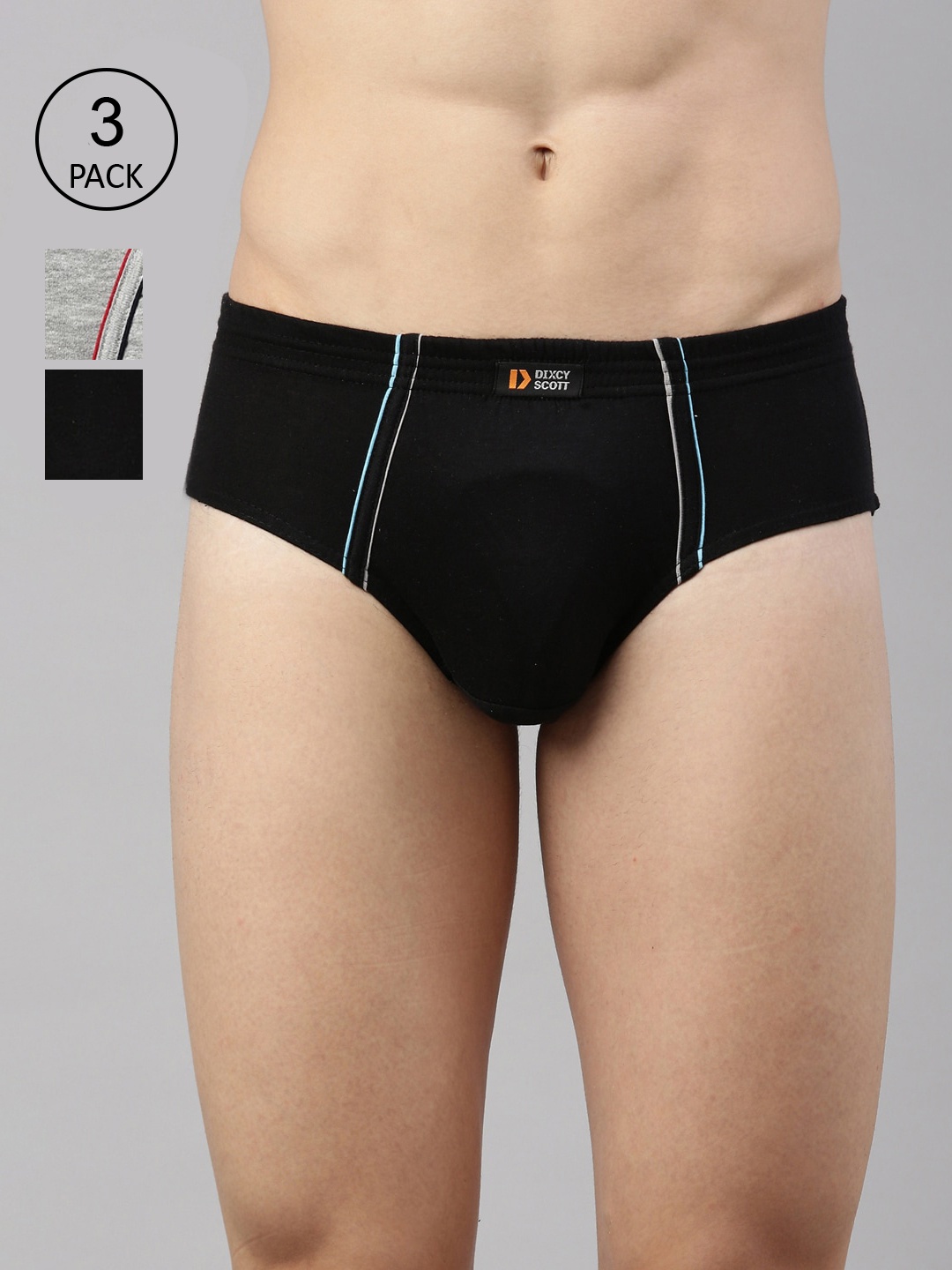 

DIXCY SCOTT Men Pack Of 3 Solid Cotton Basic Briefs, Black