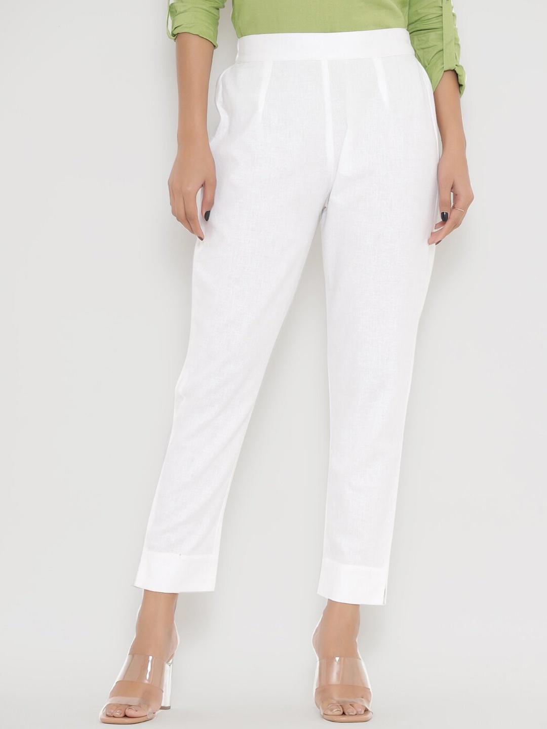 

PINKVILLE JAIPUR Women White Straight Fit Trousers