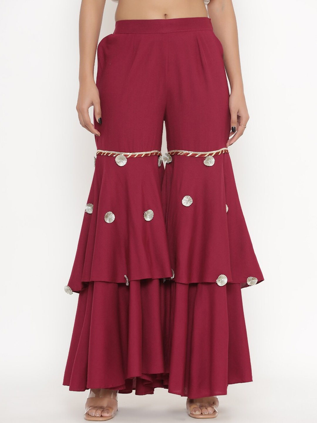 

PINKVILLE JAIPUR Women Burgundy Flared Trousers