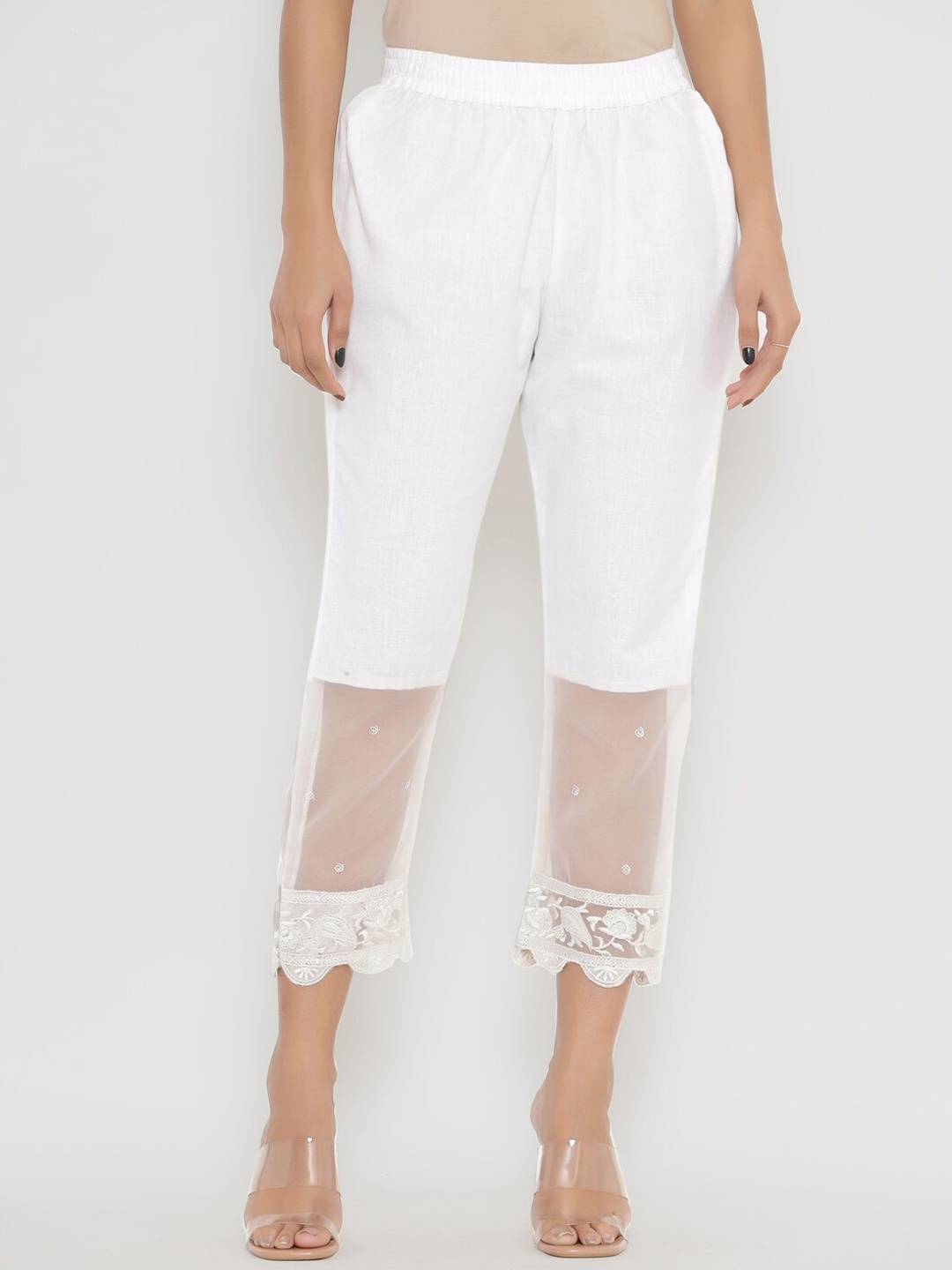 

PINKVILLE JAIPUR Women White Straight Fit Trousers