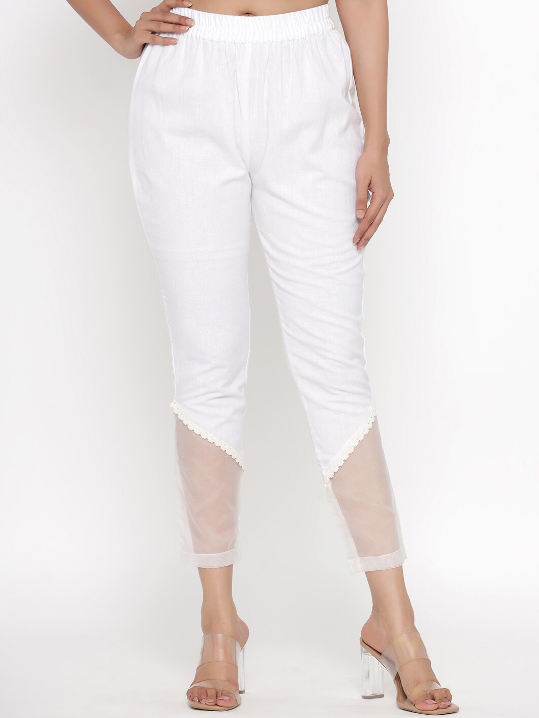 

PINKVILLE JAIPUR Women White Straight Fit Trousers