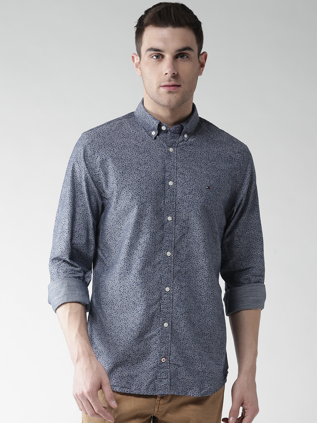 

Tommy Hilfiger Men Blue Printed New York Fit Casual Shirt