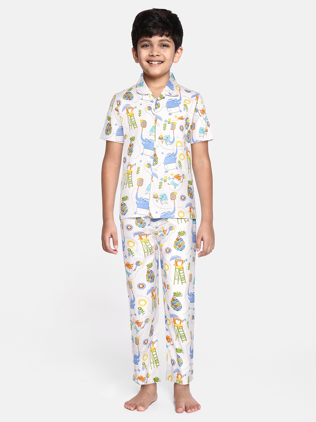 

NAUTI KIDZ Boys Pink & Blue Conversational Print Pure Cotton Pyjama Set