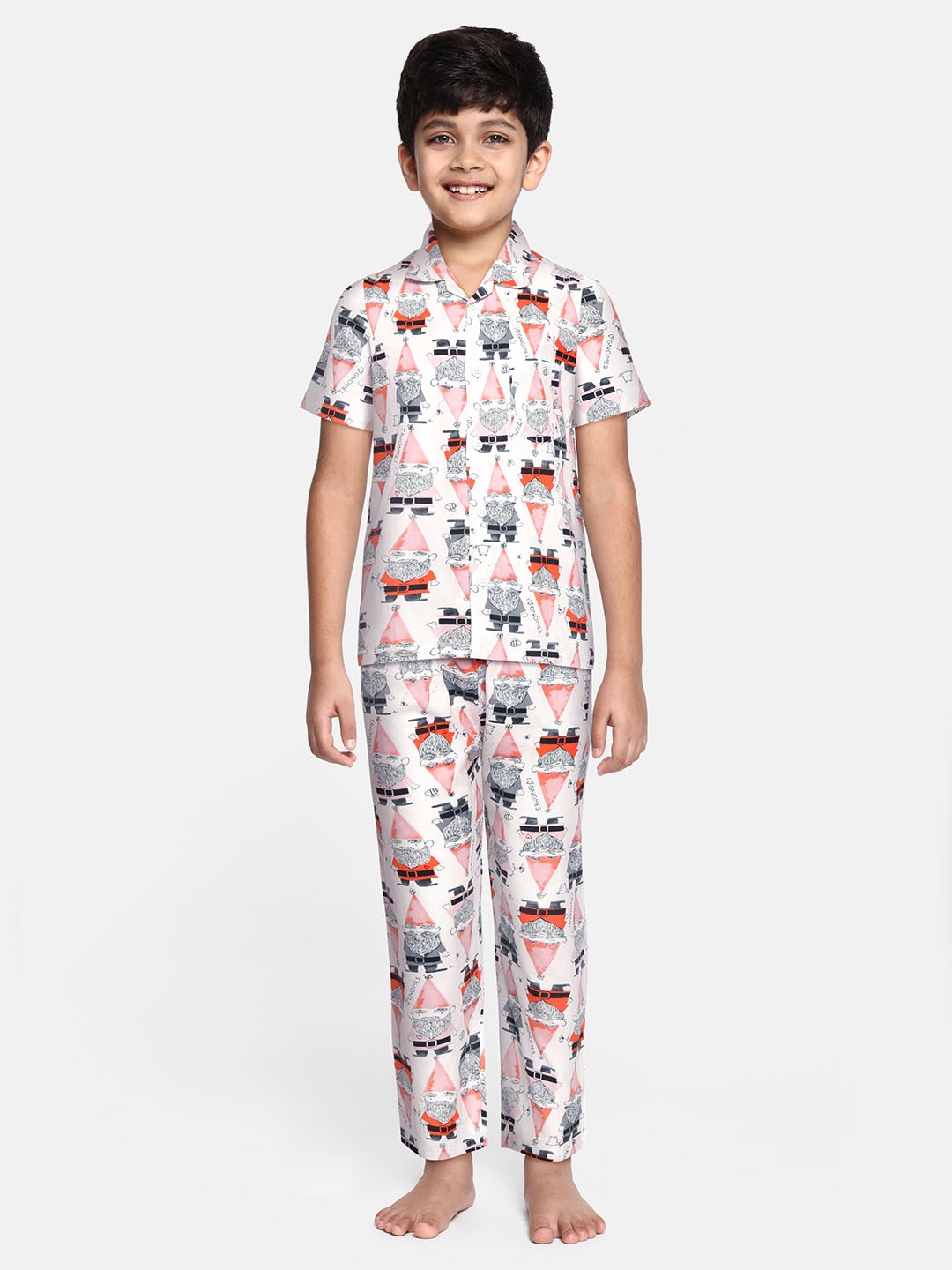 

NAUTI KIDZ Boys White & Black Conversational Print Pure Cotton Pyjama Set