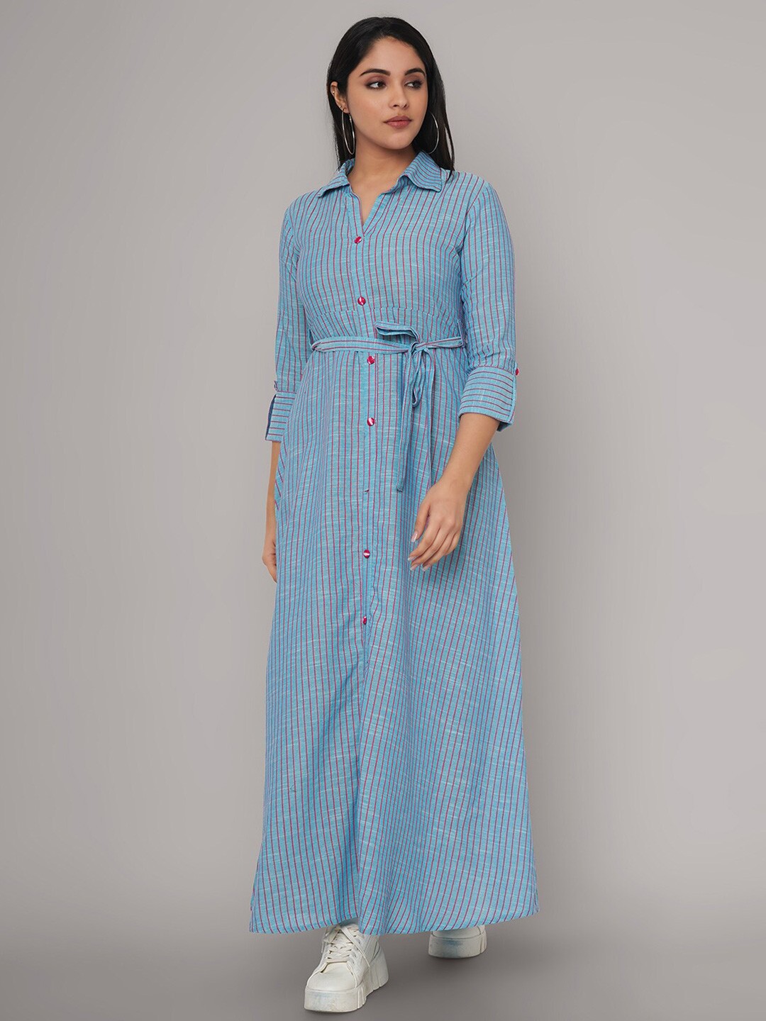 

Sanganeri Kurti Blue Ethnic Shirt Maxi Dress