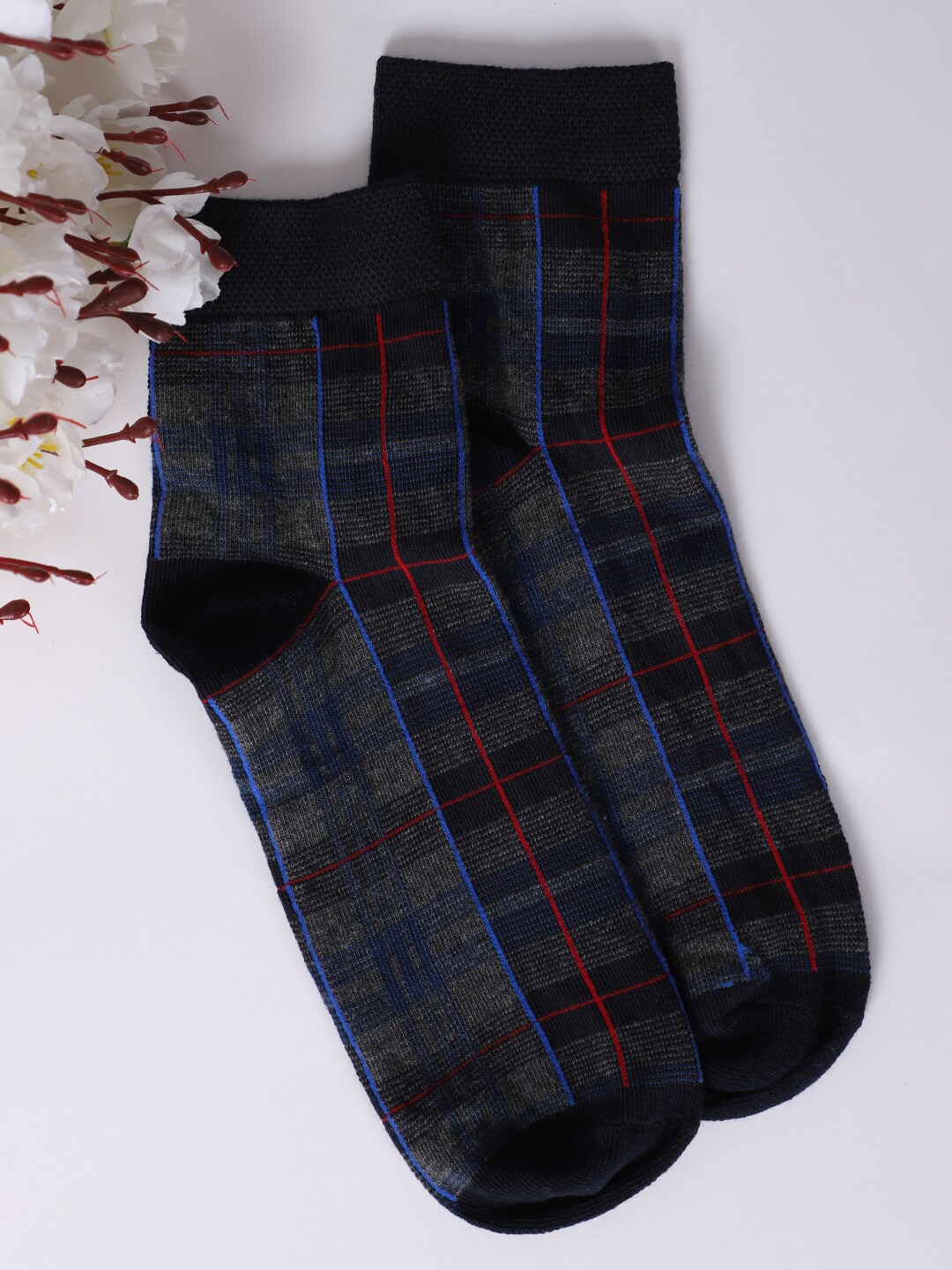 

Cantabil Men Pack Of 5 Navy Blue Checked Calf Length Socks