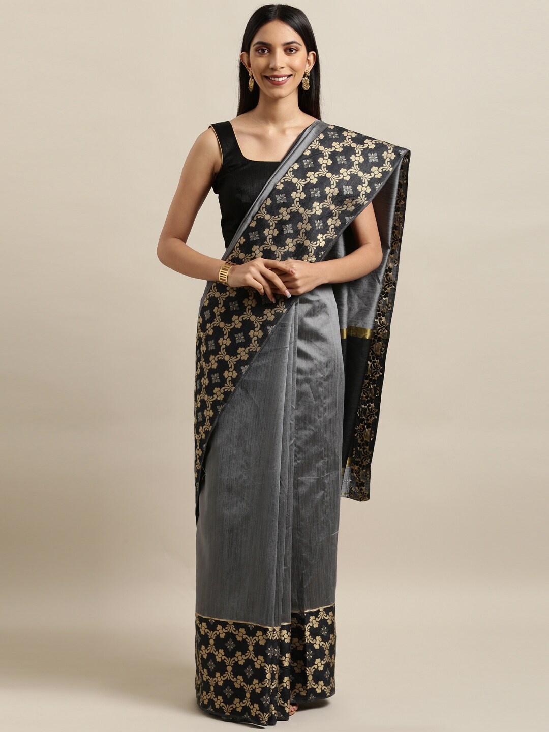 

Saree Swarg Grey & Black Woven Design Zari Silk Blend Banarasi Sarees