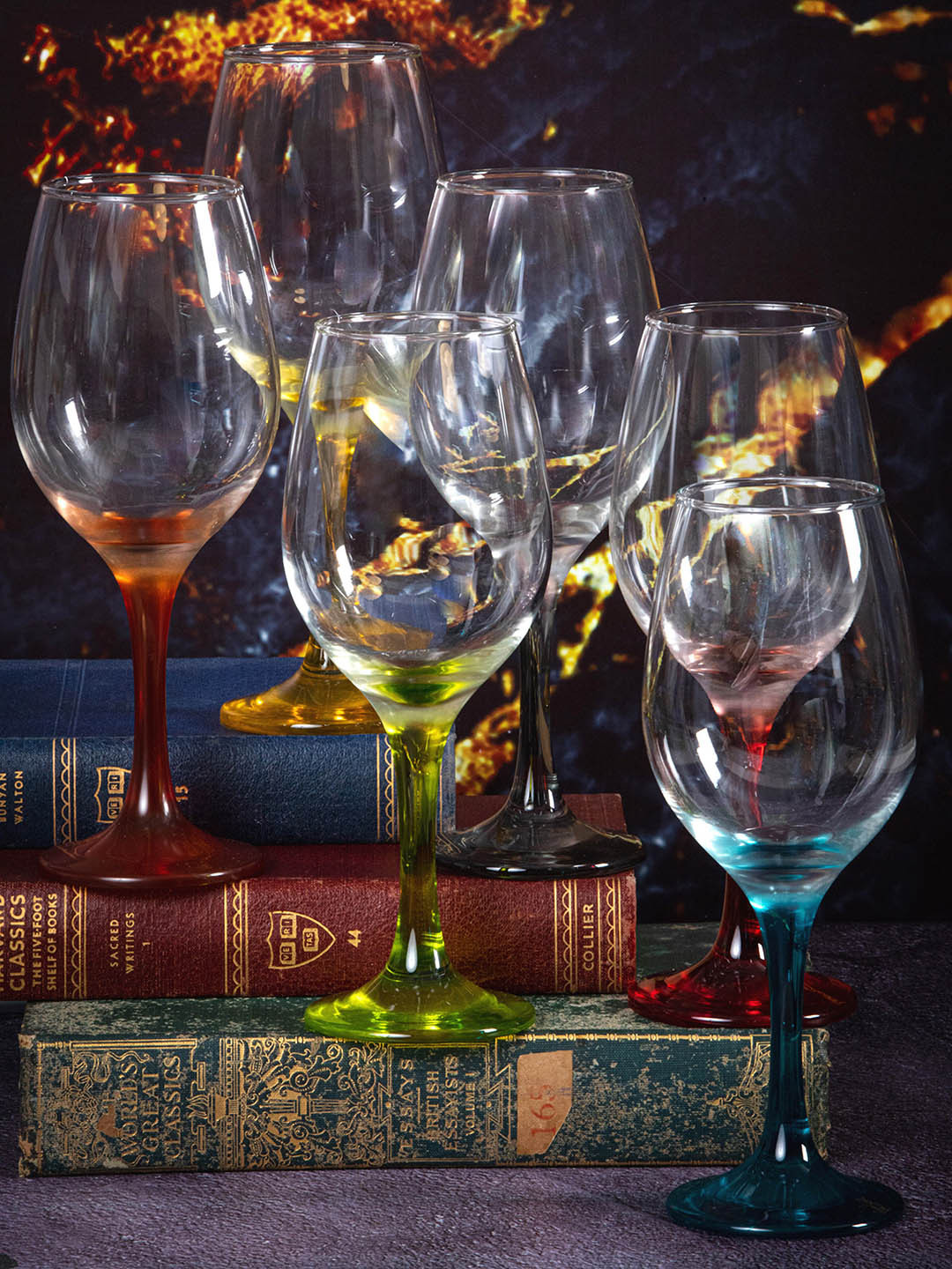 

Roxx Set Of 6 Transparent Solid Splash Stem Glass Tumbler