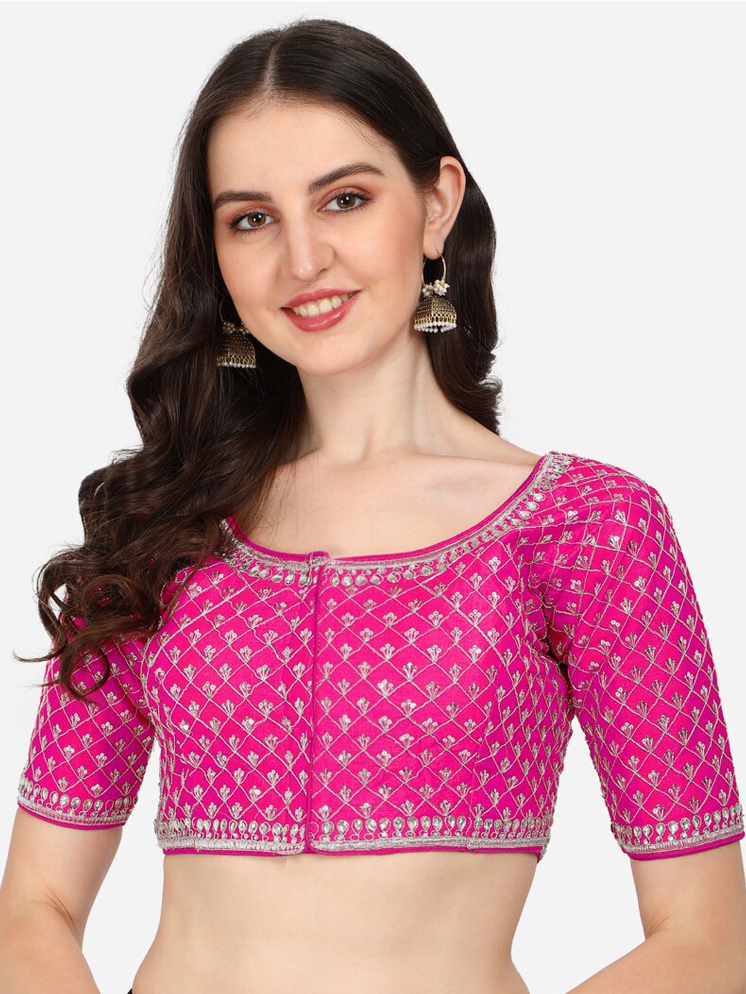 

Amrutam Fab Women Pink Embroidered Silk Saree Blouse