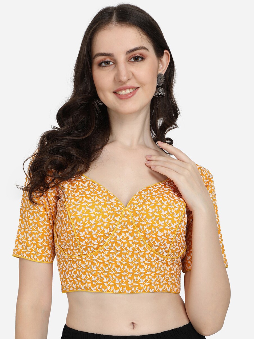 

Amrutam Fab Women Yellow Embroidered Silk Saree Blouse