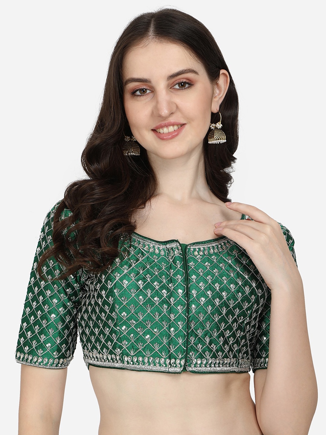 

Amrutam Fab Green Printed Silk Saree Blouse