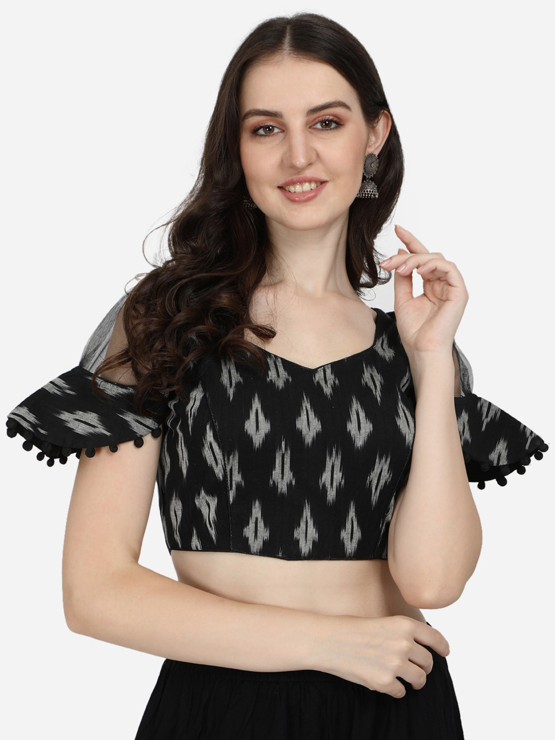 

Amrutam Fab Women Black & Grey Printed Cotton Saree Blouse