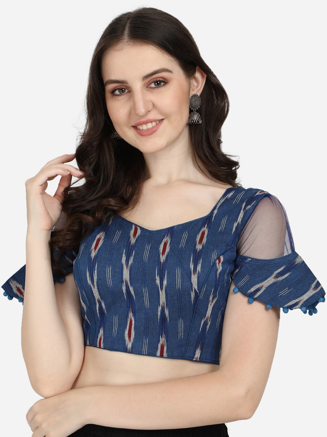 

Amrutam Fab Women Blue Ikat Printed Cotton Saree Blouse