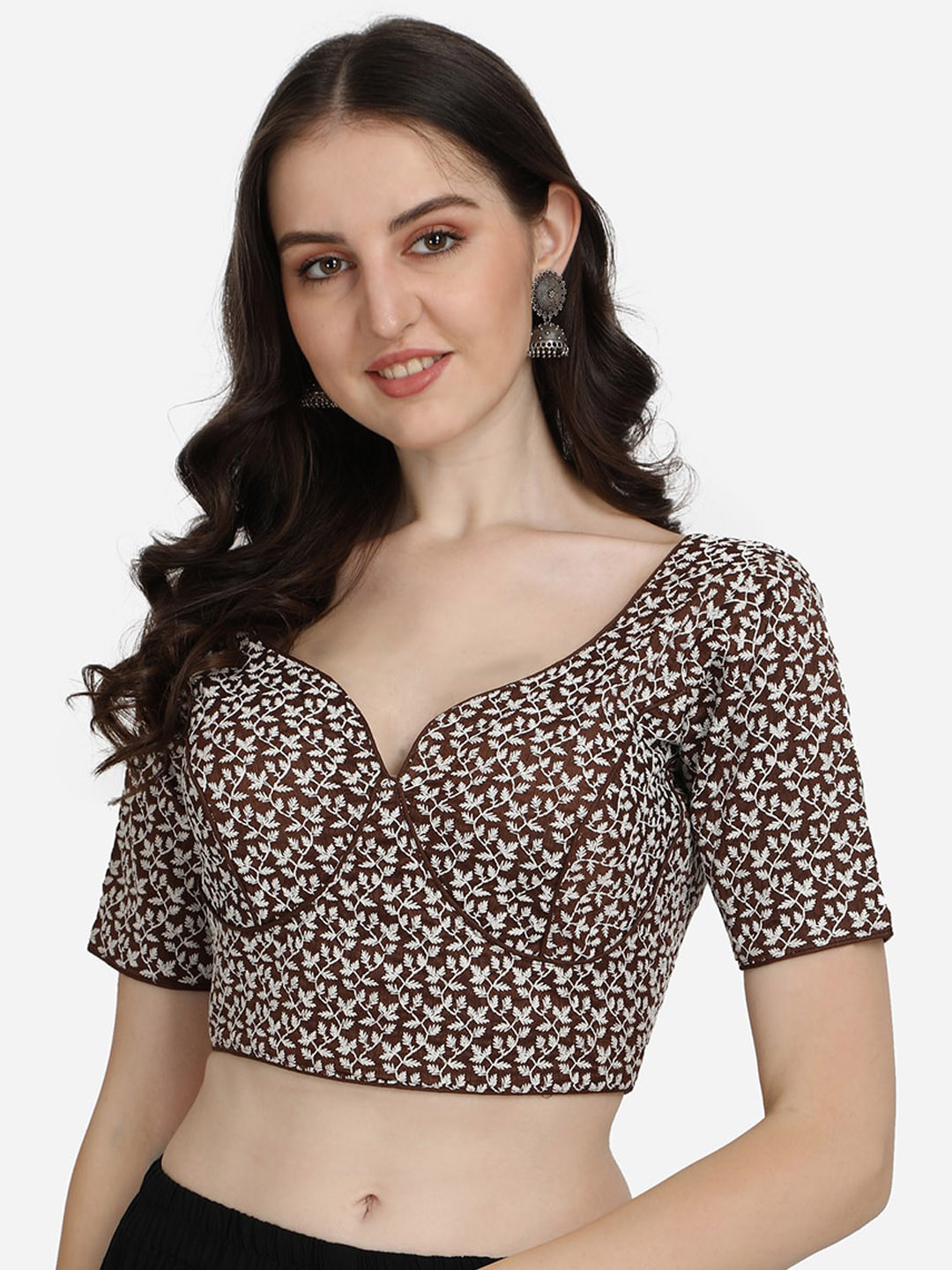 

Amrutam Fab Brown Embroidered Silk Saree Blouse
