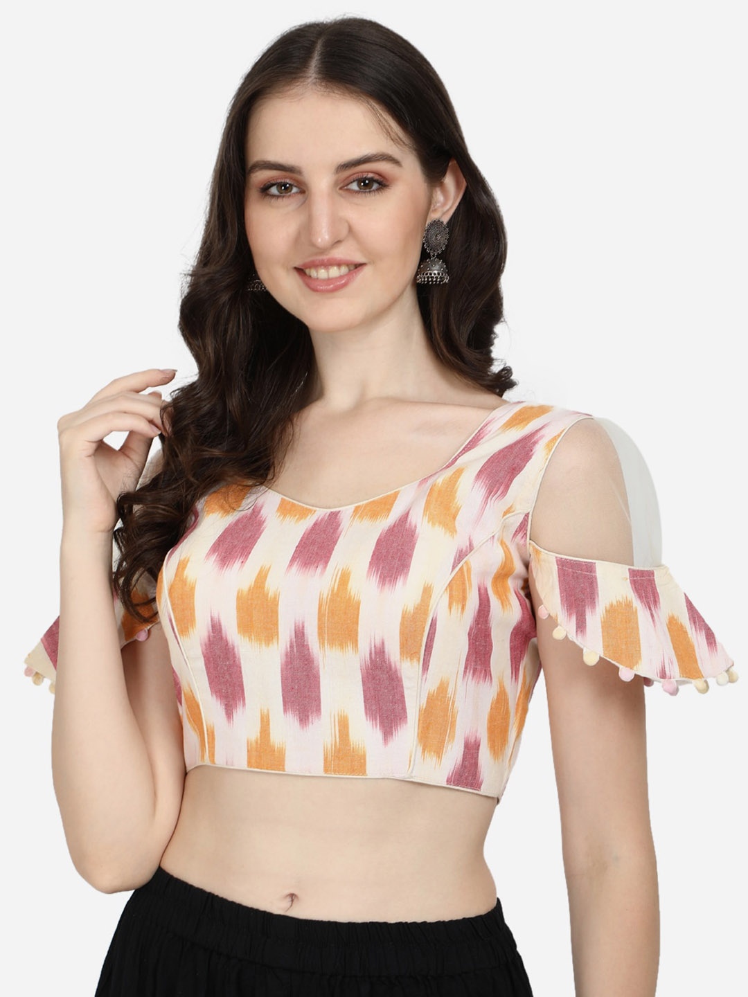 

Amrutam Fab Women Off White Ikat Printed Cotton Saree Blouse