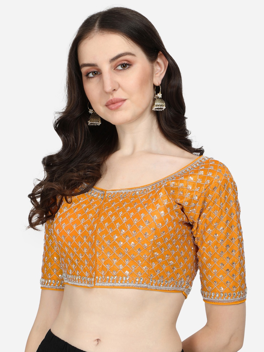 

Amrutam Fab Women Yellow Embroidered Silk Blouse
