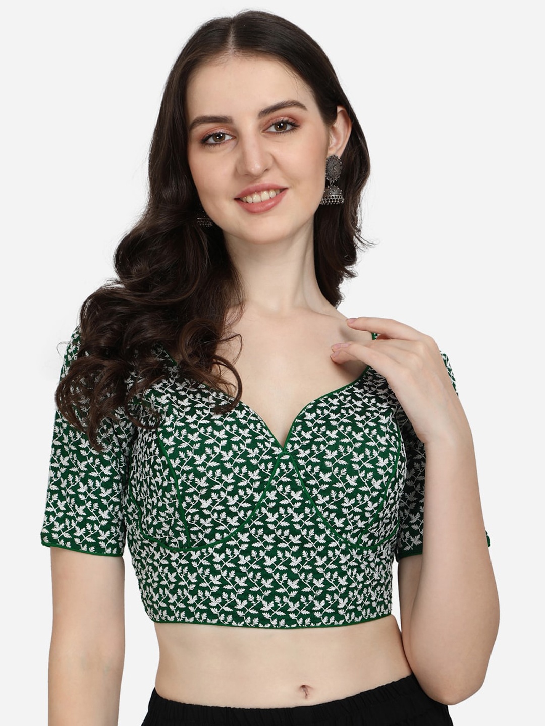 

Amrutam Fab Green & White Embroidered Silk Saree Blouse