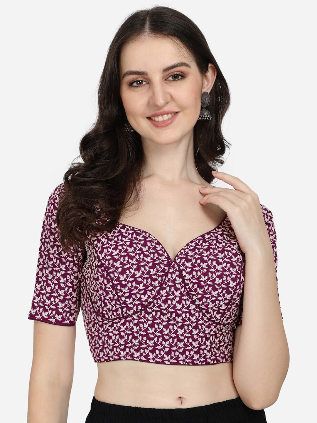 

Amrutam Fab Women Purple & White Embroidered Silk Saree Blouse
