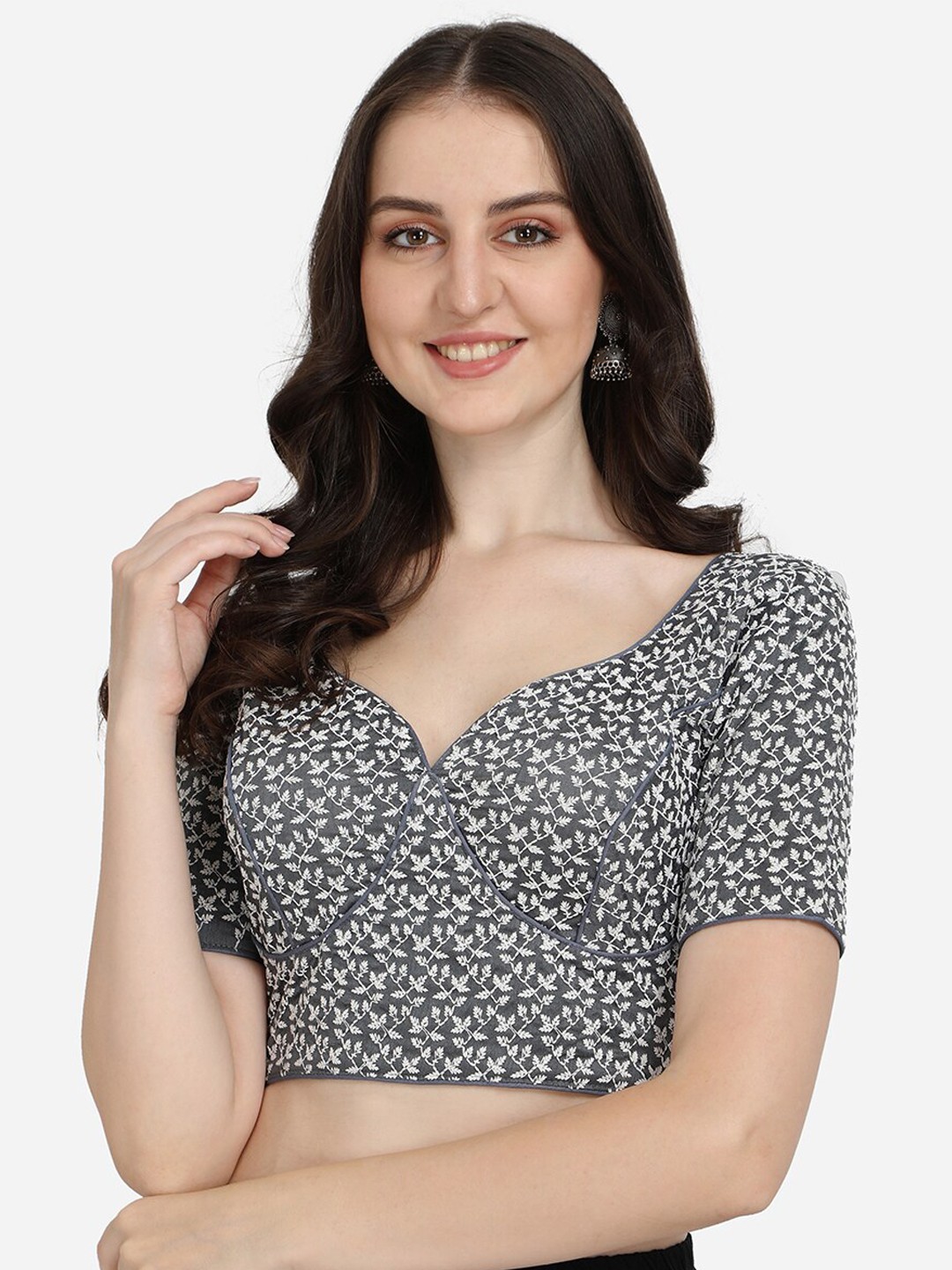 

Amrutam Fab Grey Embroidered Saree Blouse
