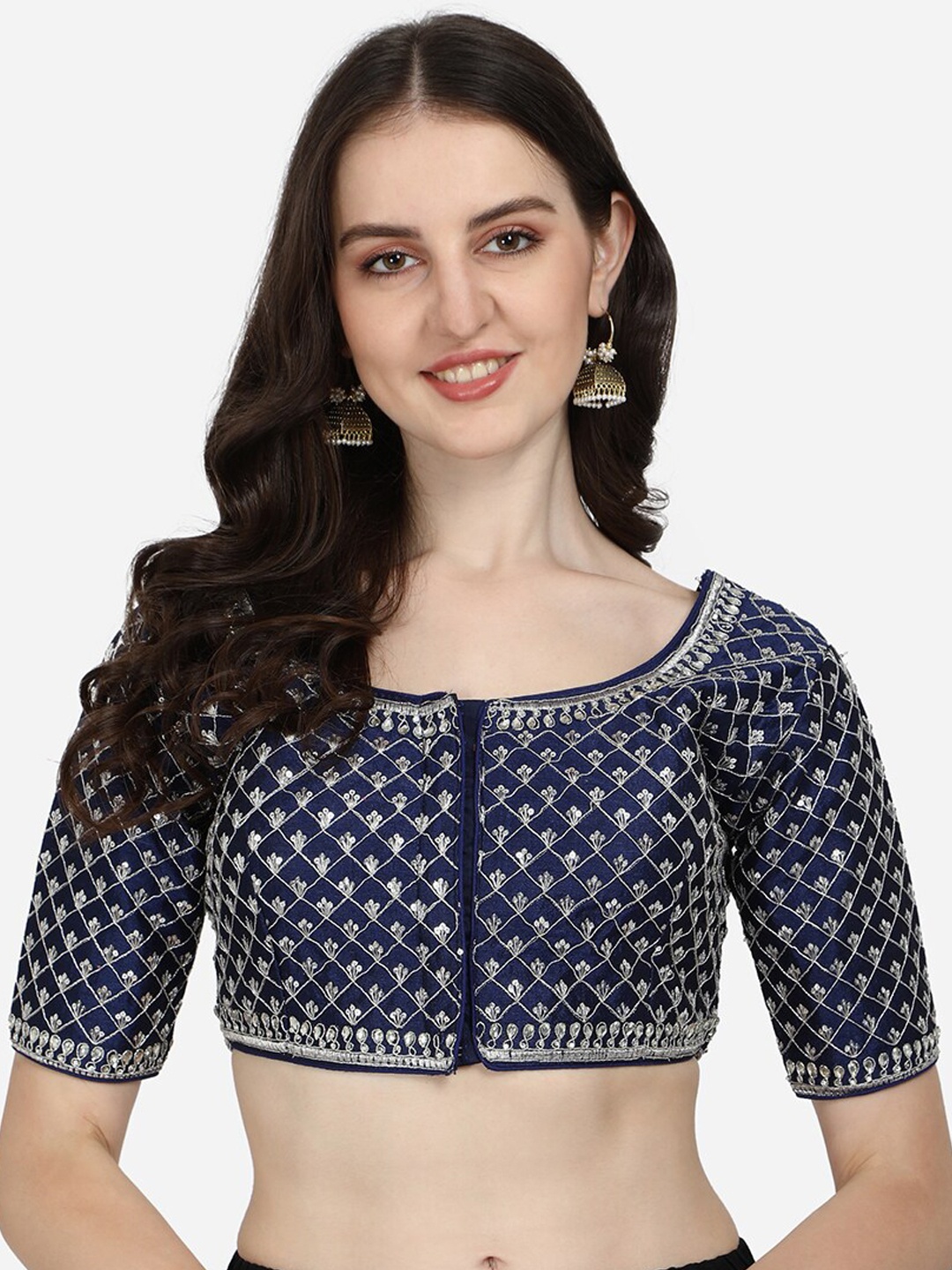 

Amrutam Fab Blue Embroidered Silk Saree Blouse