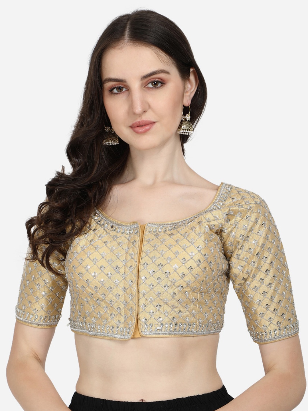 

Amrutam Fab Beige Embroidered Silk Saree Blouse