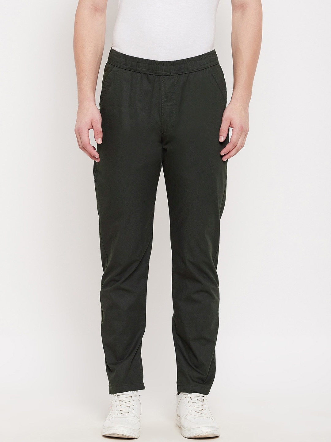 

Okane Men Olive Green Solid Cotton Track Pants