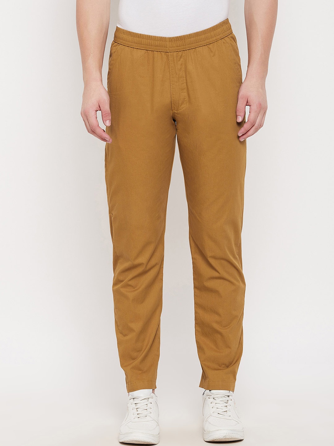 

Okane Men Tan Brown Solid Cotton Track Pants