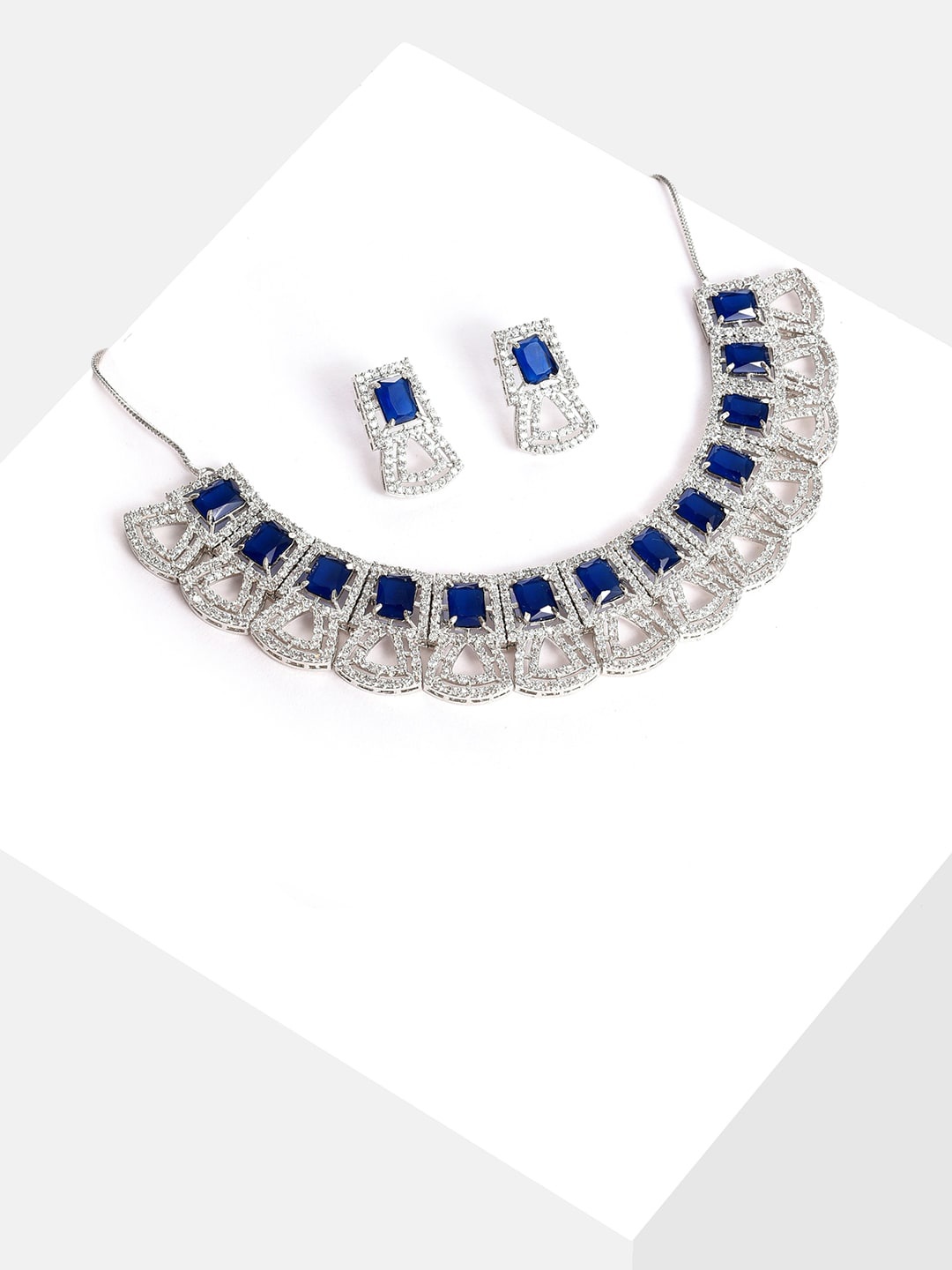 

SOHI Silver-Plated Blue & White Stone Studded Jewellery Set